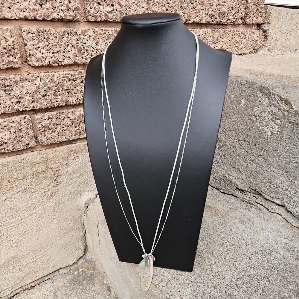 Aeropostale Silver Chain Mint Green Charm Pendant Necklace Women's Jewelry